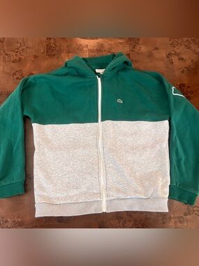 Lacoste Green and Gray Colorblock Zip Hoodie